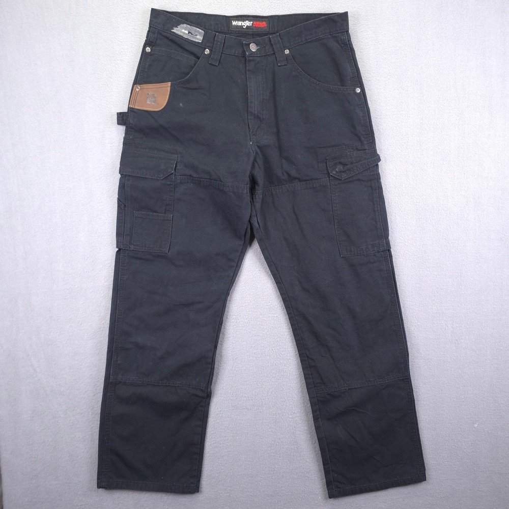 Wrangler Riggs Workwear Cargo Pants Black 32x32 Cotton Canvas Utility Work 90s